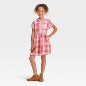 Girls' Short Sleeve Woven Dress - Cat & Jack™ Orange Plaid XI